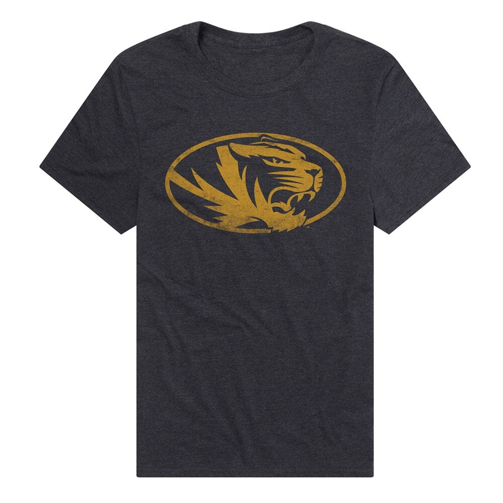 University of Missouri Simple Distressed Logo Unisex Adult Heathered Premium T Shirt