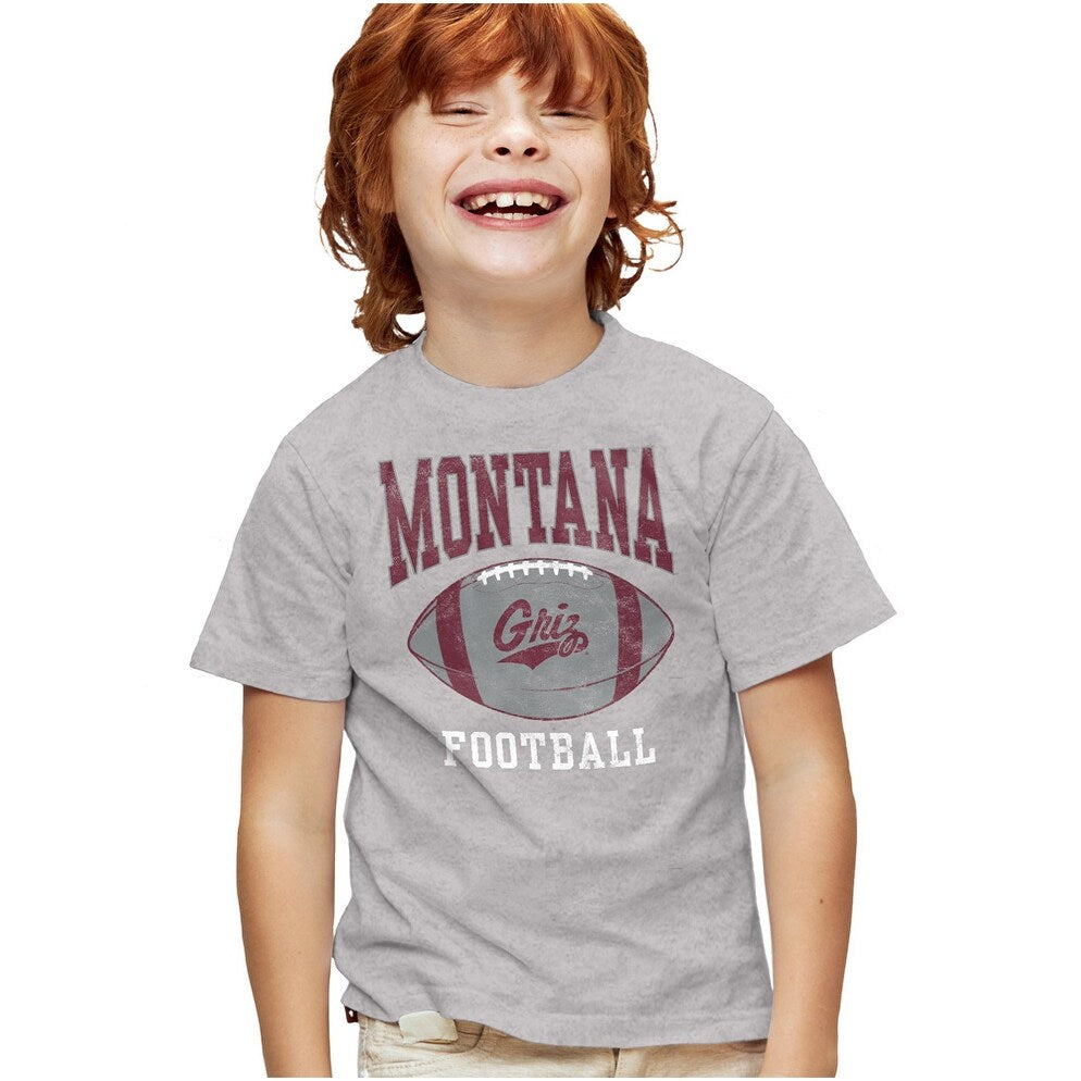 University of Montana Football Ball Kids T Shirt for Youth Boys and Girls