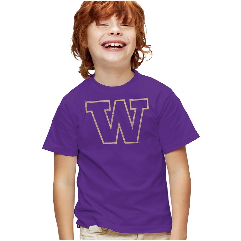 University of Washington Distressed Primary Logo Kids T Shirt for Youth Boys and Girls