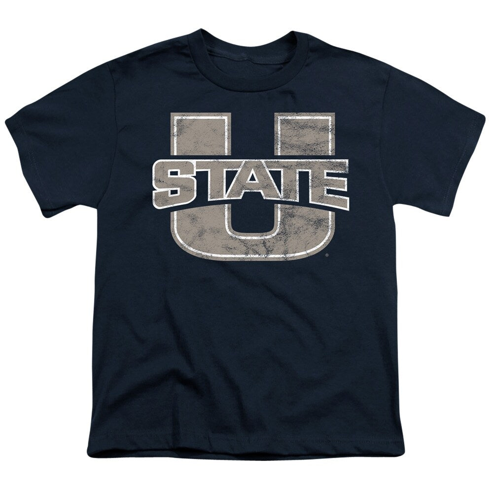 Utah State University Distressed Primary Kids T Shirt for Youth Boys and Girls