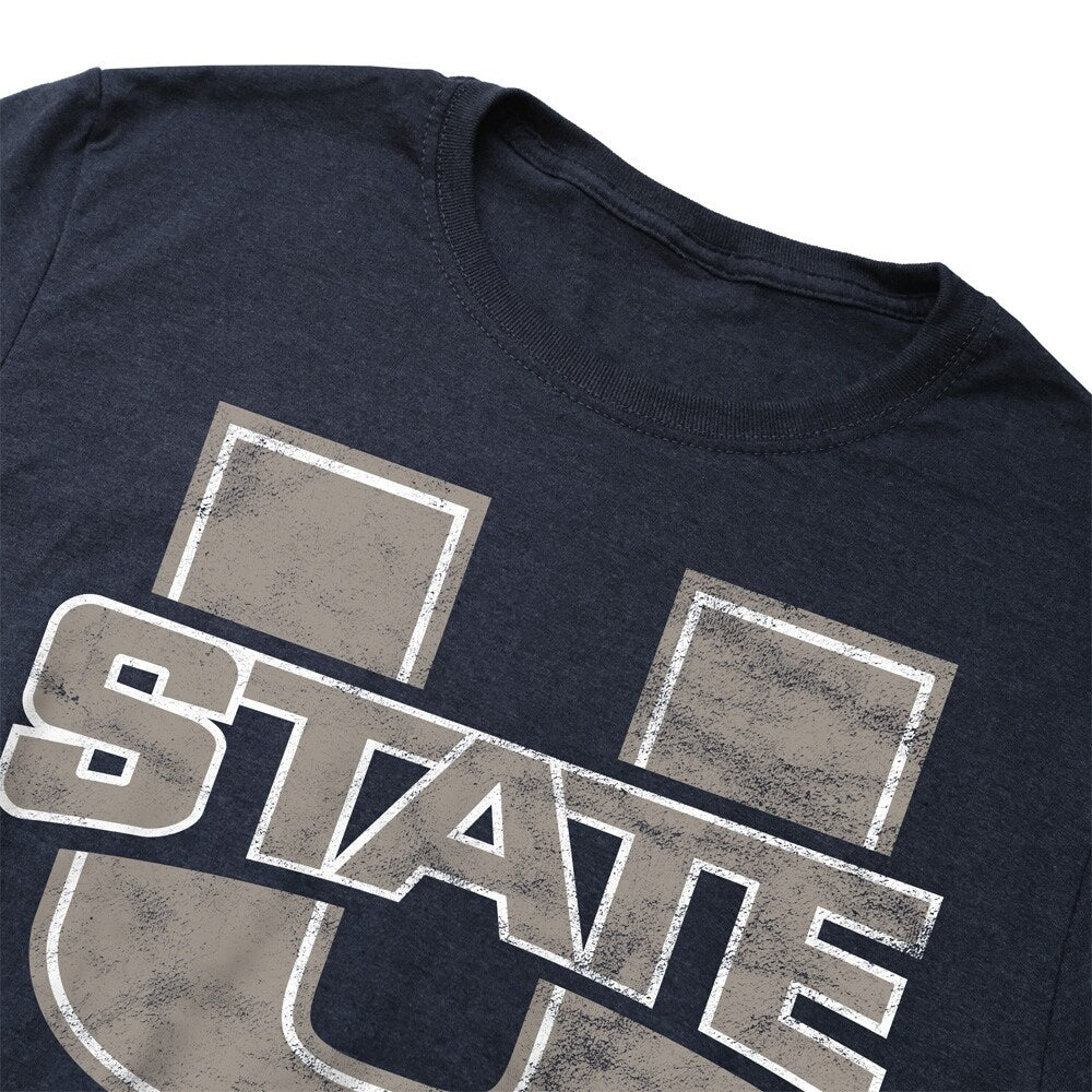 Utah State University Distressed Primary Unisex Adult Heathered Premium T Shirt