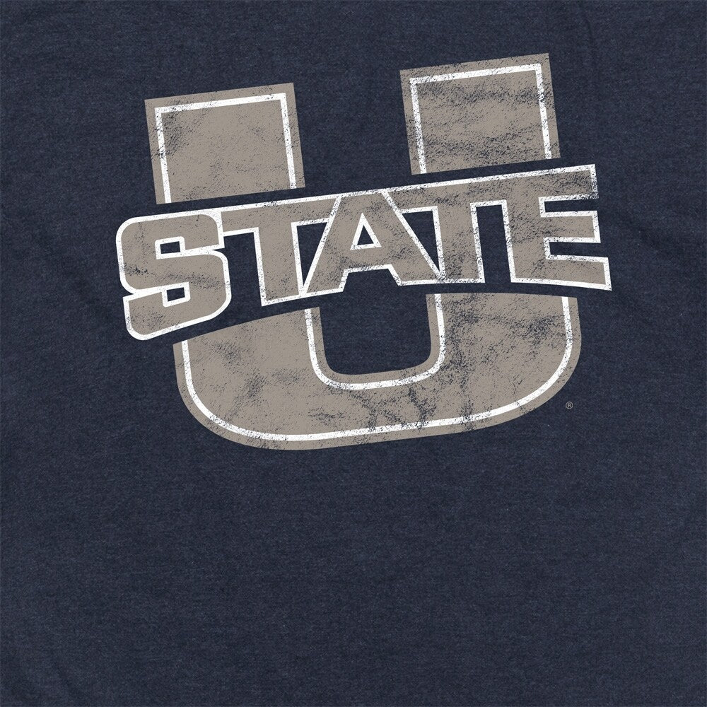 Utah State University Distressed Primary Unisex Adult Heathered Premium T Shirt