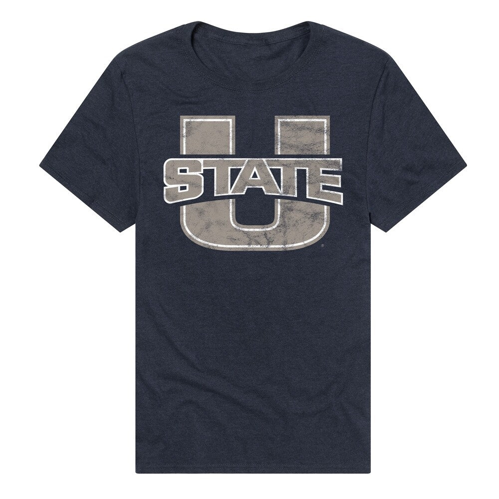 Utah State University Distressed Primary Unisex Adult Heathered Premium T Shirt