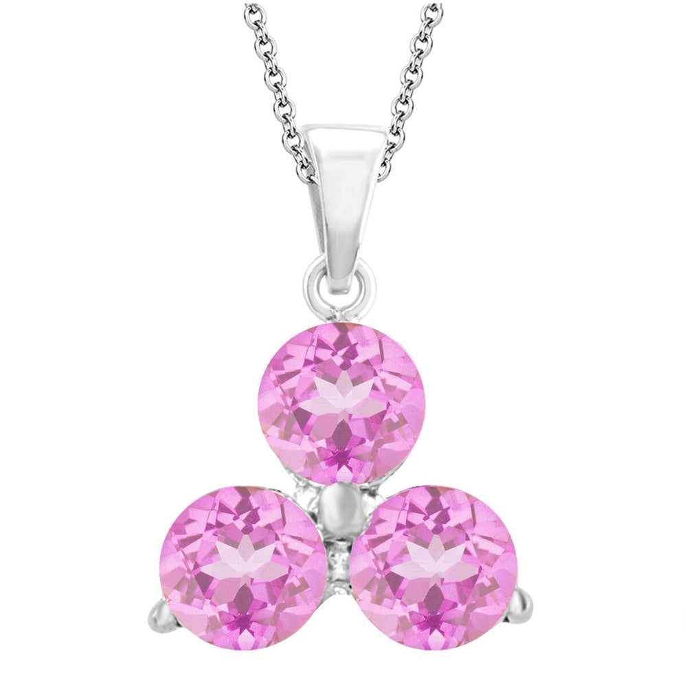 V3 Jewelry Sterling Silver with Pink Sapphire 3- Stone Pendant with 18" Chain