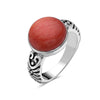 Vera & Co Sterling Silver Round Orangish Red Reconstructed Coral Stone Ring