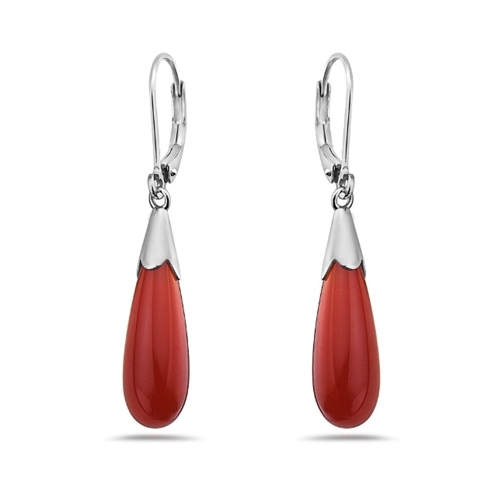 Vera & Co. Stelring Silver Long Red Carnelian TearDrop Leverback Earring