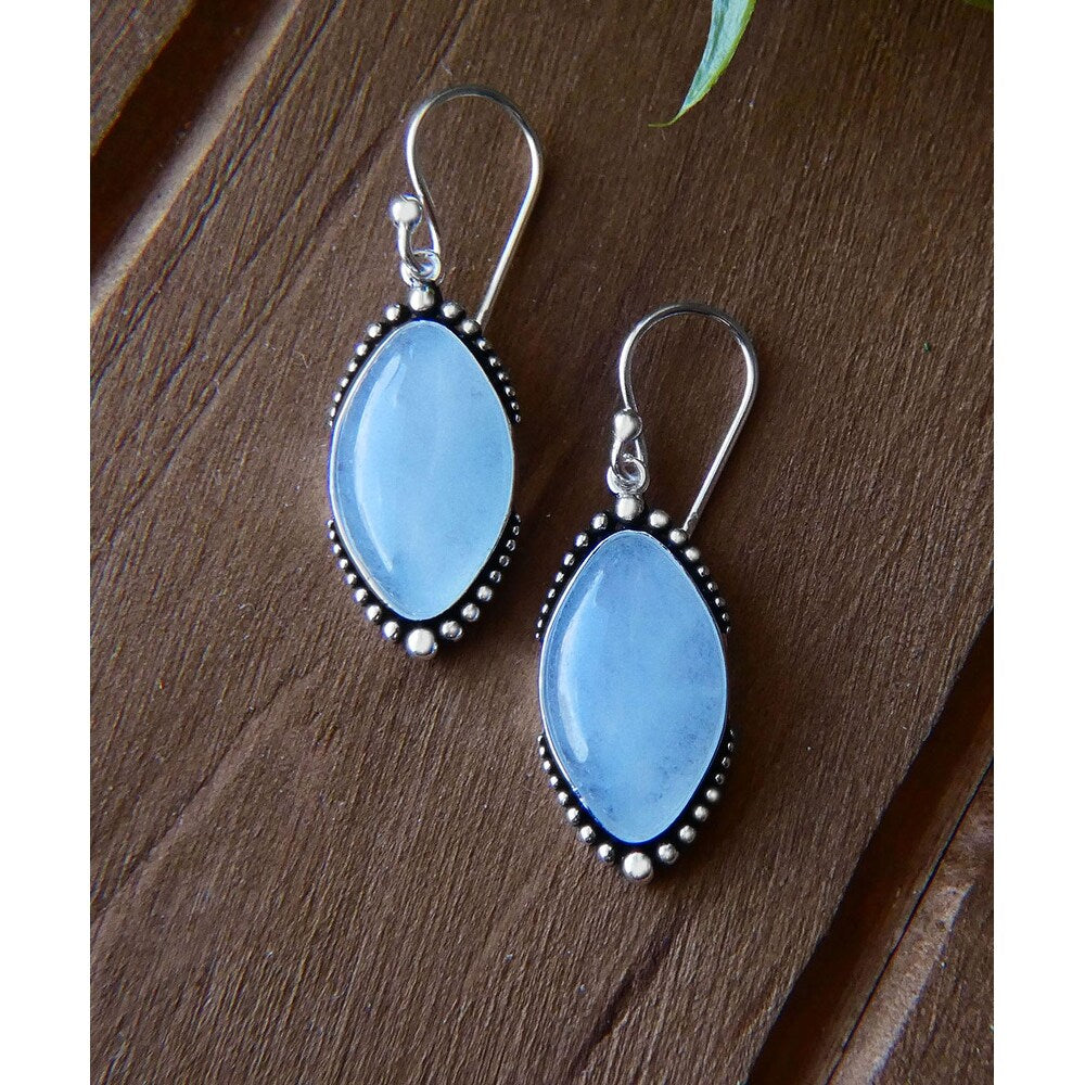 Vera & Co. Sterling Silver Marquis Blue Jade Earring