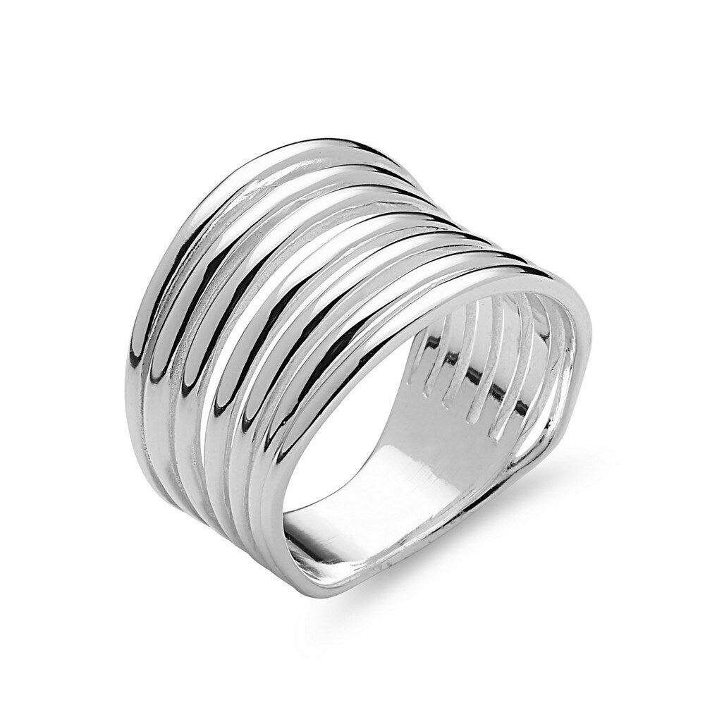 Vera & Co. Sterling Silver 7 Lines Cocave Plain Ring