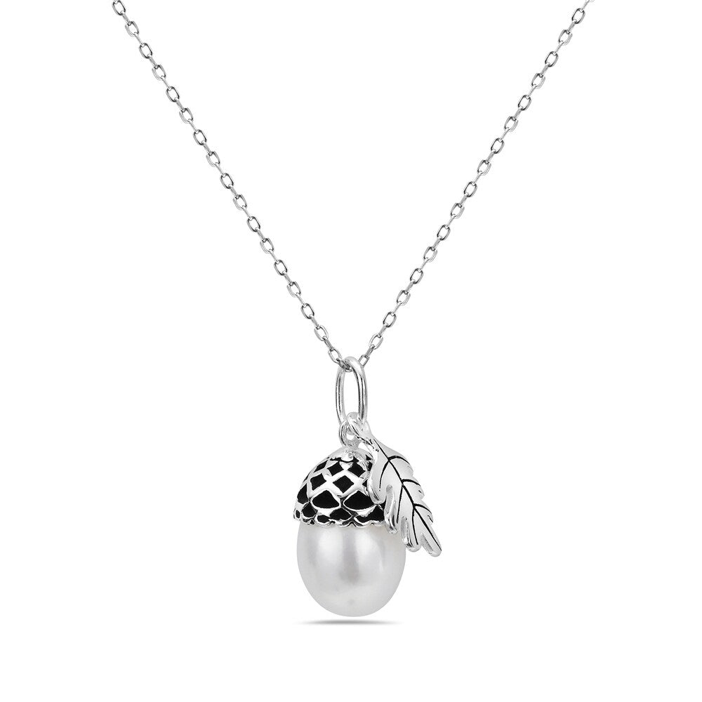 Vera & Co. Sterling Silver Acorn Charm with Freshwater Pearl Necklace