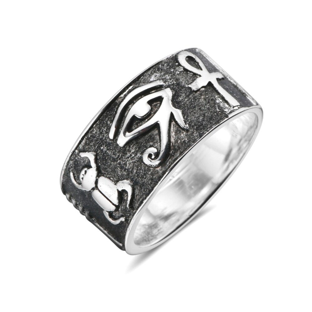 Vera & Co. Sterling Silver Carab Eye and Anhk Oxidized Ring