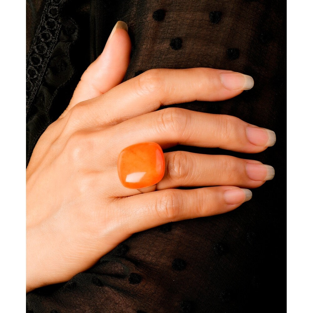 Vera & Co. Sterling Silver Cushion Dyed Orange Color Agate Statement Ring