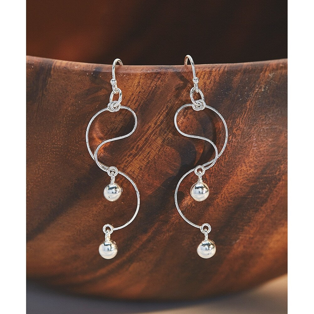 Vera & Co. Sterling Silver Dancing Lines with Beads Earring