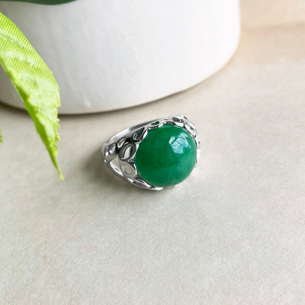 Vera & Co. Sterling Silver Dome Round Green Jade Ring