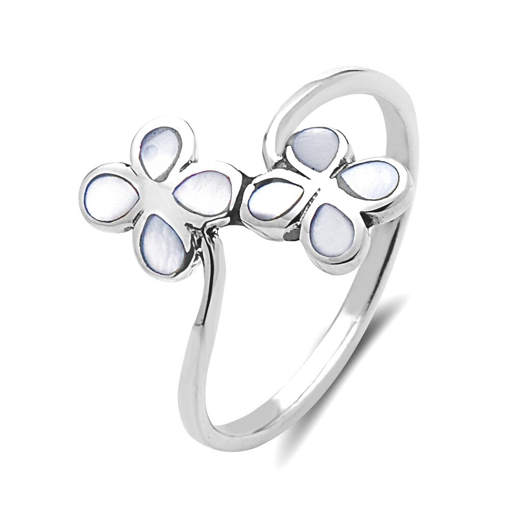 Vera & Co. Sterling Silver Flowers of Mother of Pearl By-Pass Ring