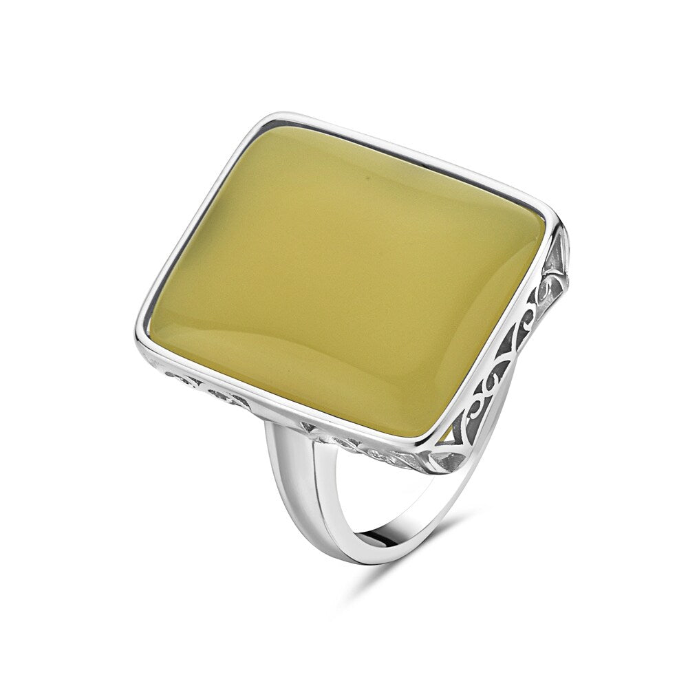 Vera & Co. Sterling Silver Golden Yellow Color Carnelian Rectangular Ring