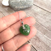 Vera & Co. Sterling Silver Heart Shaped Green Jade Floral Charm Necklace