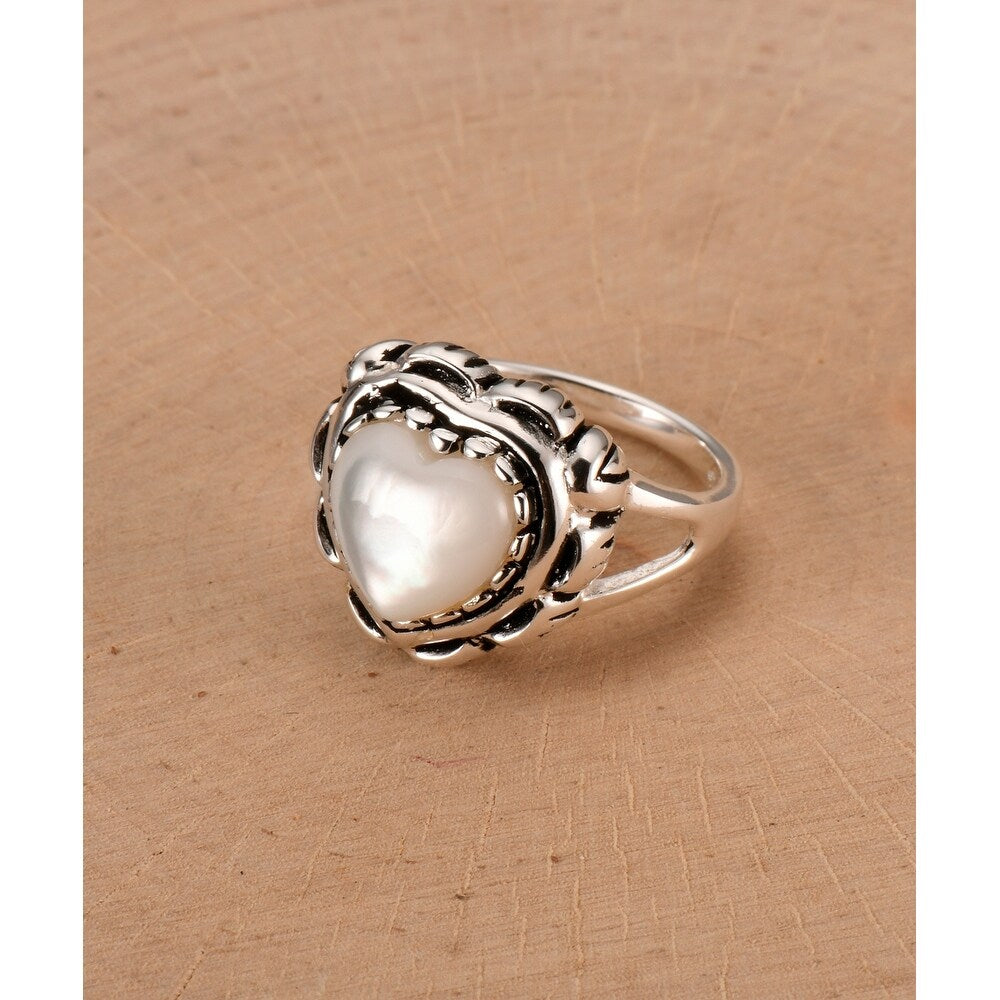 Vera & Co. Sterling Silver Heart Shaped Mother of Pearl Oxidized Ring