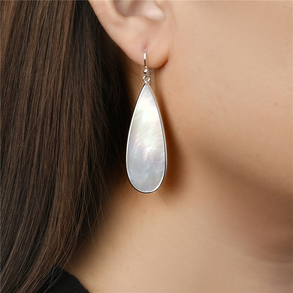 Vera & Co. Sterling Silver Long Teardrop Mother of Pearl Earring