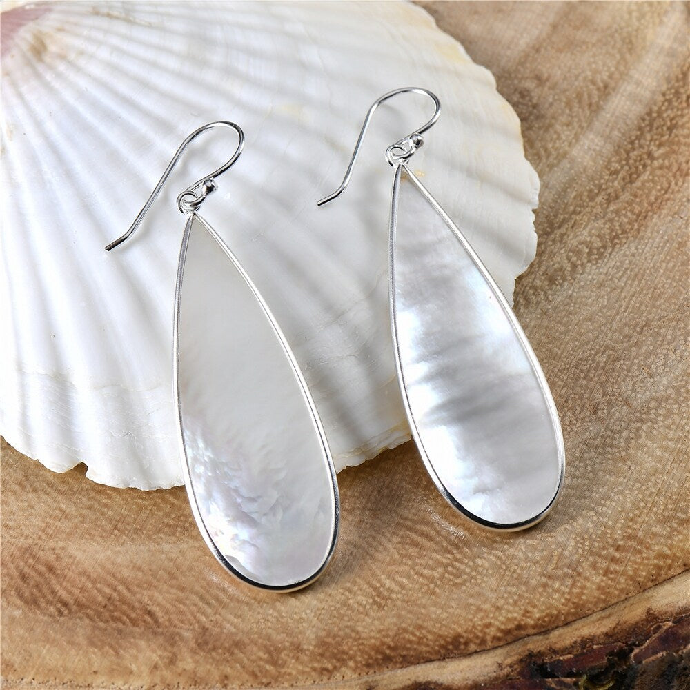 Vera & Co. Sterling Silver Long Teardrop Mother of Pearl Earring