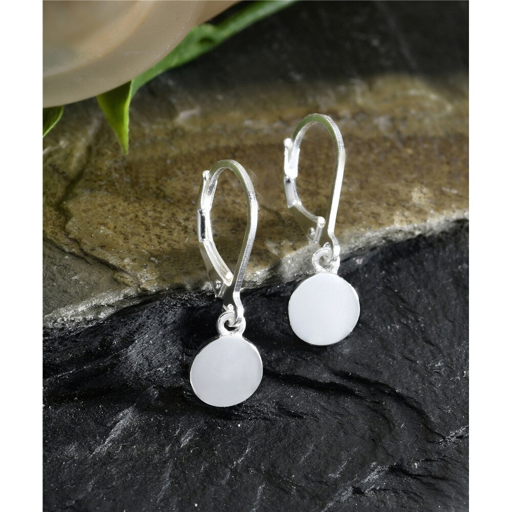 Vera & Co. Sterling Silver Minimalism round disk Drop Earring - White