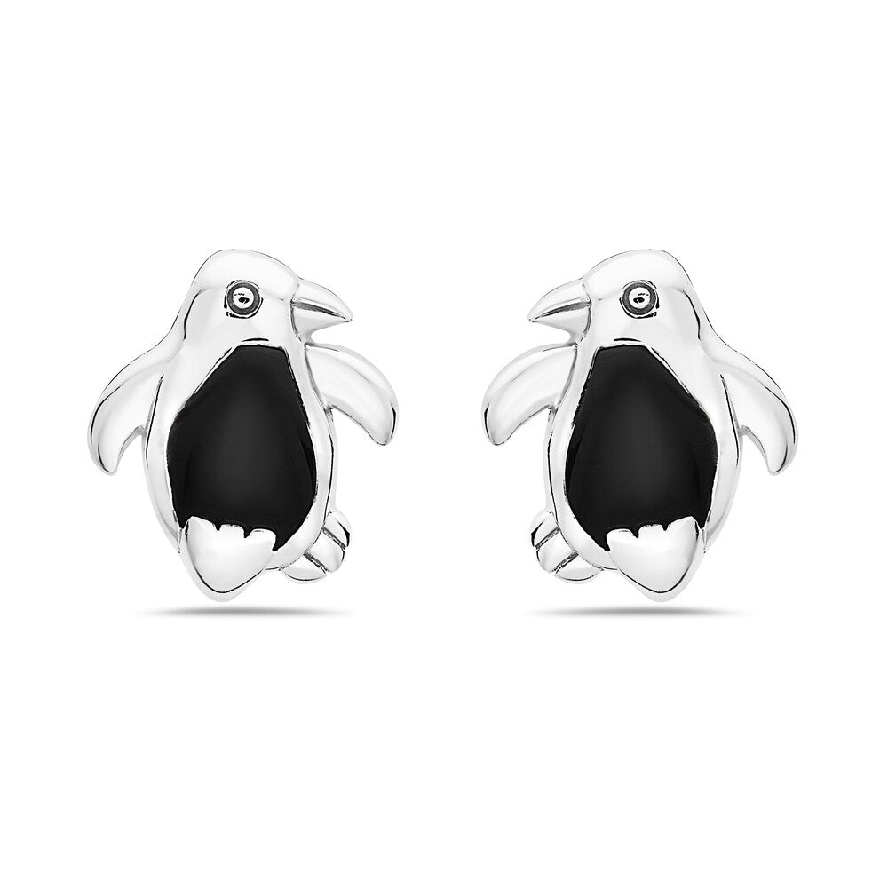 Vera & Co. Sterling Silver Penquin Stud with Inlay Black Onyx Stone