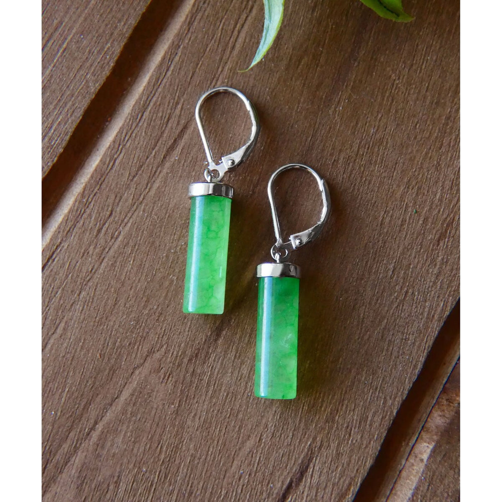 Vera & Co. Sterling Silver Pillar Green Jade Dangle Earring