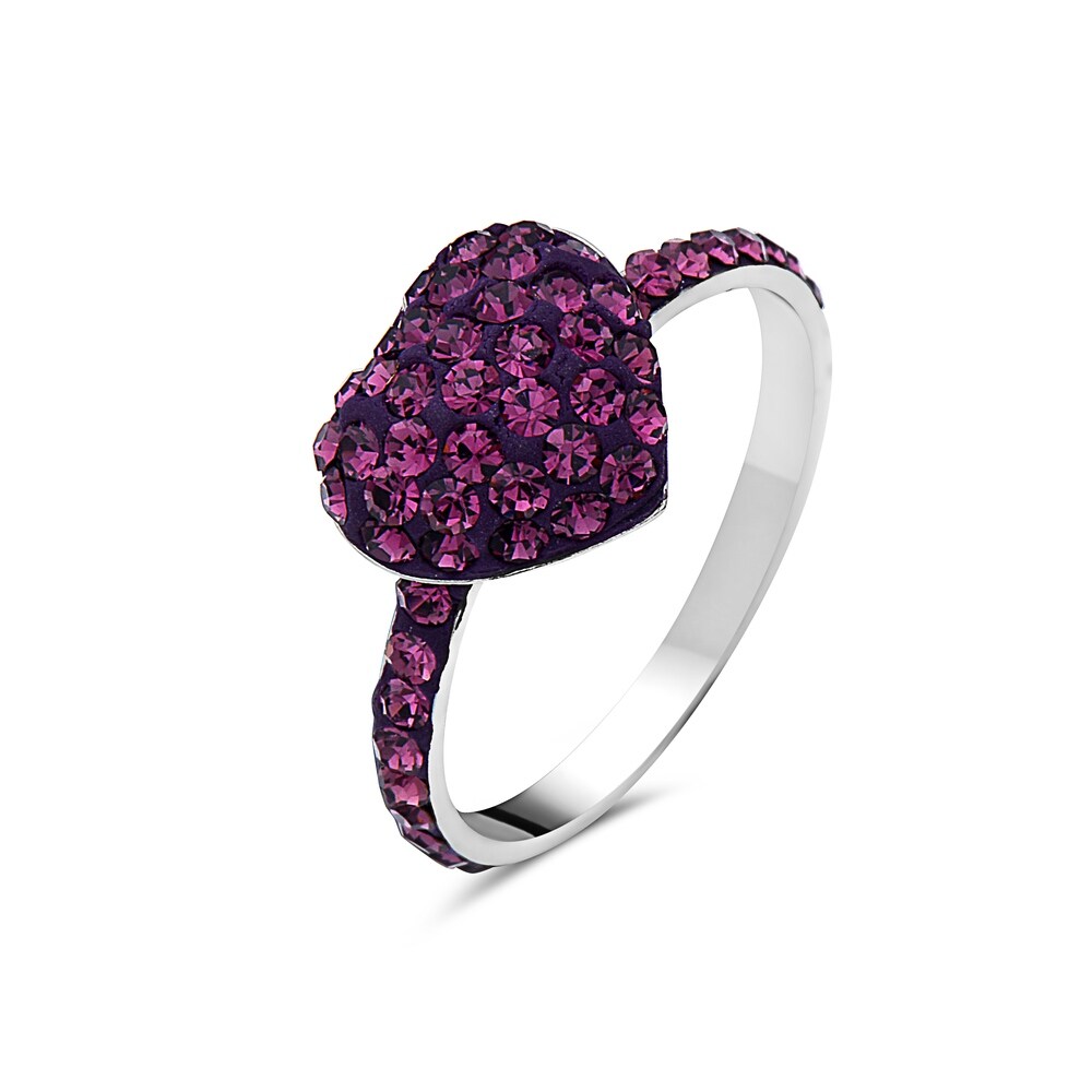 Vera & Co. Sterling Silver Purple Crystals Pave Forever Love Ring