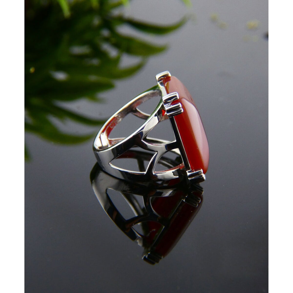 Vera & Co. Sterling Silver Red Carnelian Square Statement Ring