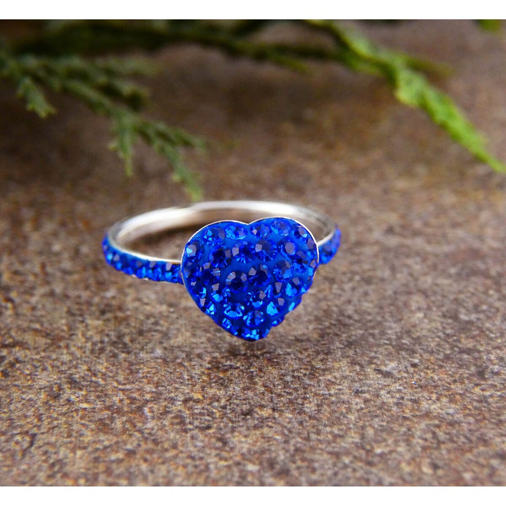 Vera & Co. Sterling Silver Sapphire Blue Crystals Pave Forever Love Ring