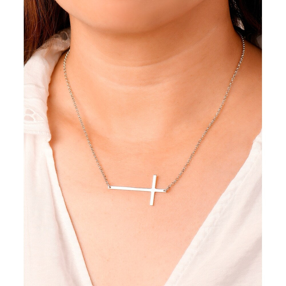 Vera & Co Sterling Silver Sideway Cross Necklace