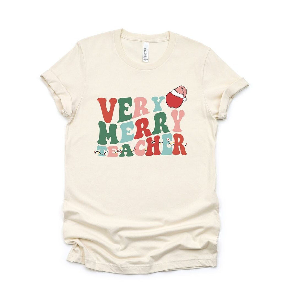 Very Merry Teacher Wavy Short Sleeve Crewnneck Tee