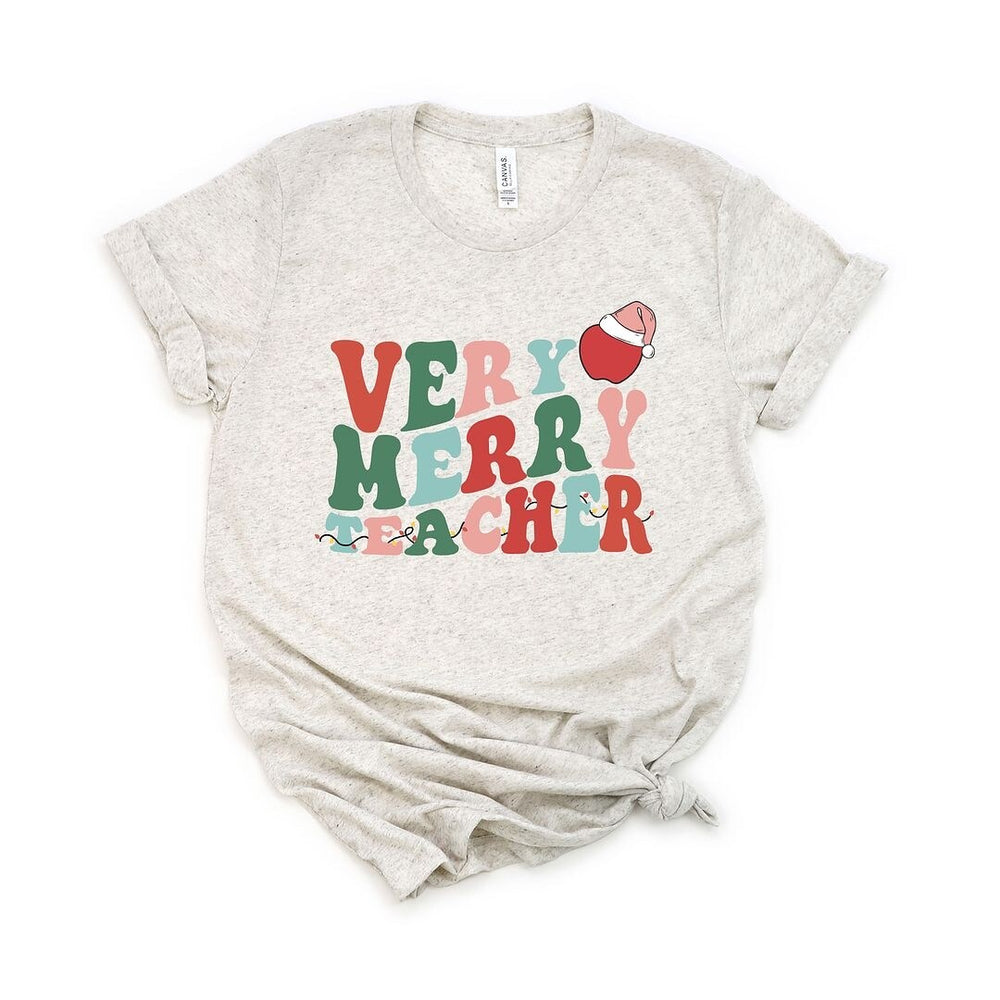 Very Merry Teacher Wavy Short Sleeve Crewnneck Tee