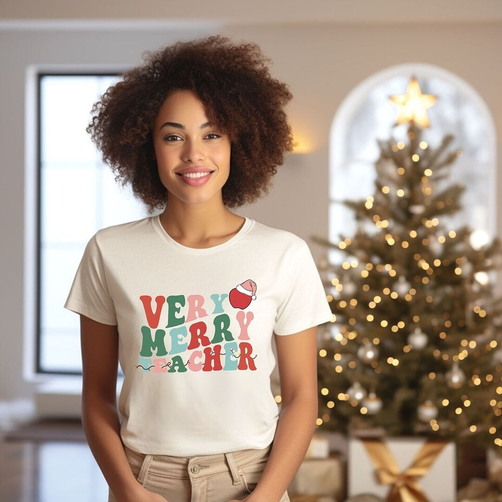 Very Merry Teacher Wavy Short Sleeve Crewnneck Tee