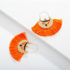 Vibrant Orange Tassel Earrings Adorned With Crystal And Enamel Accents