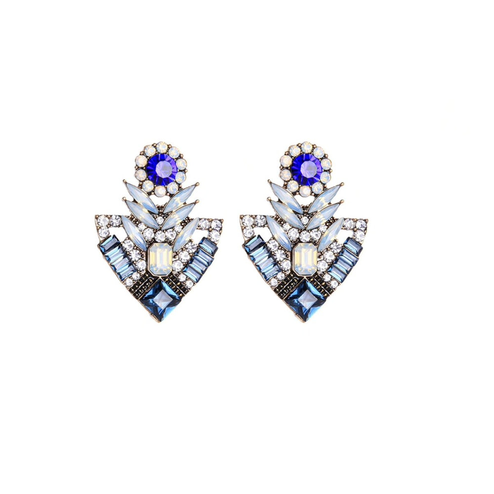 Vintage Blue Crystal Geometric Drop Earrings