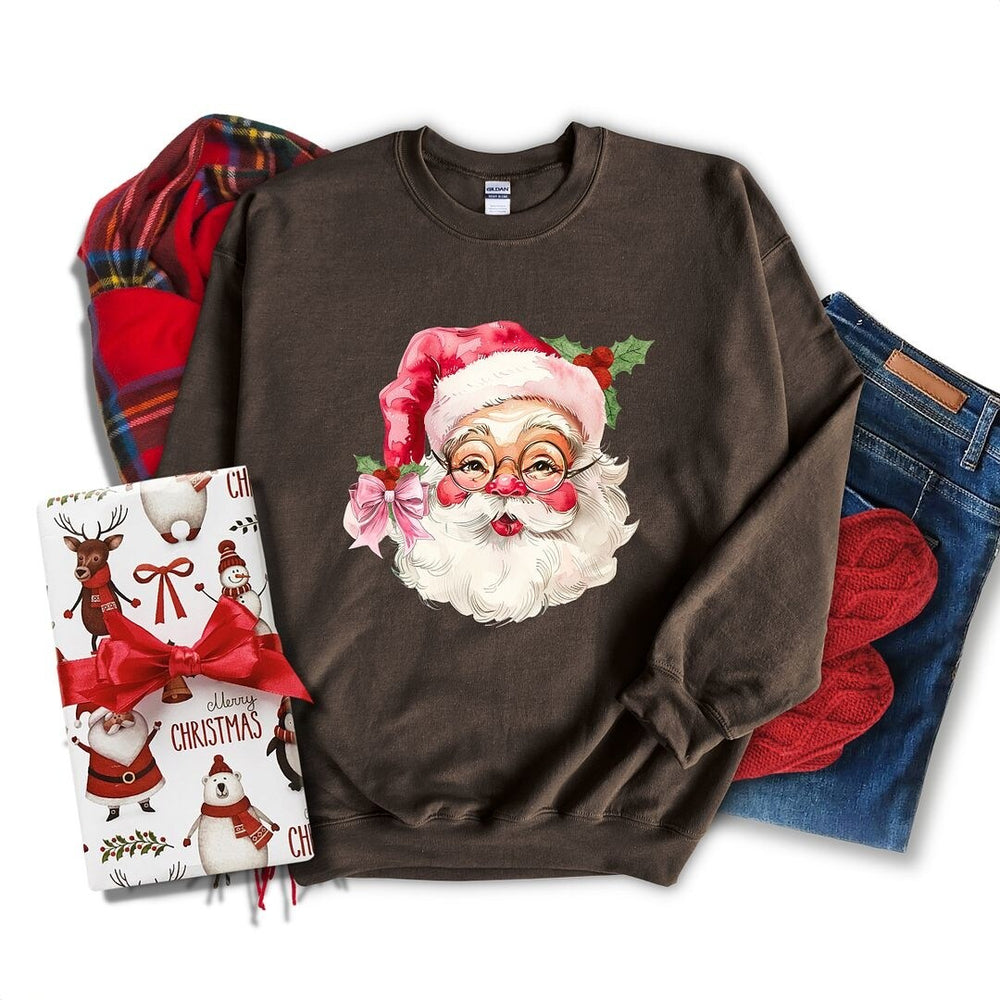 Watercolor Santa Face Graphic Sweatshirt