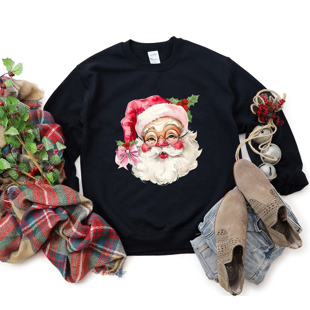 Watercolor Santa Face Graphic Sweatshirt