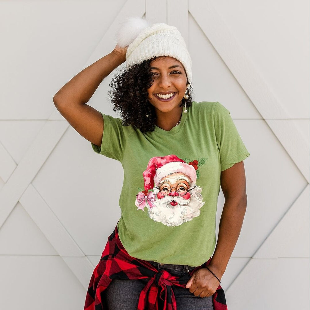 Watercolor Santa Face Short Sleeve Crewnneck Tee