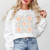 Wavy Checkered Flowers Graphic Sweatshirt