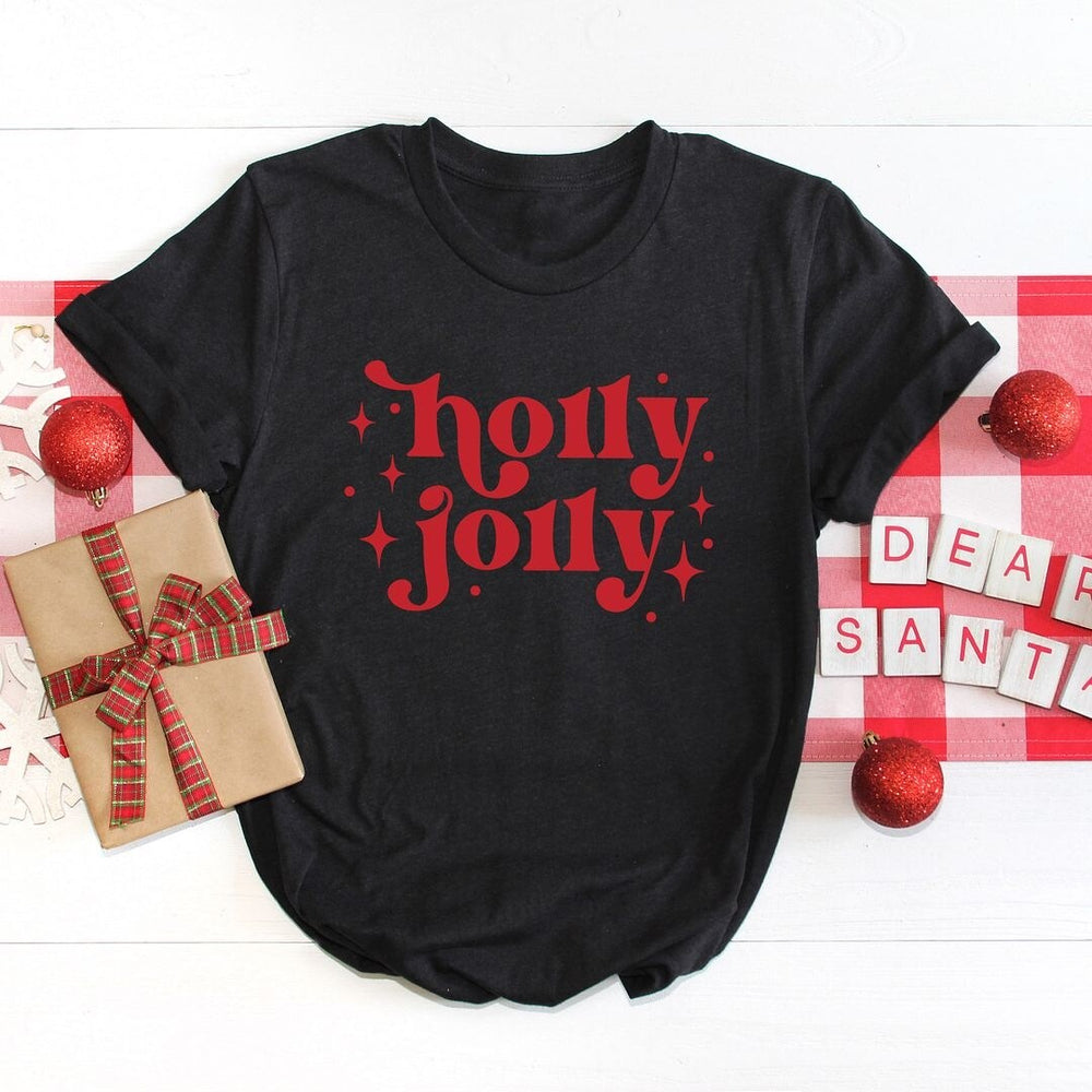 Whimsical Holly Jolly Short Sleeve Crewnneck Tee