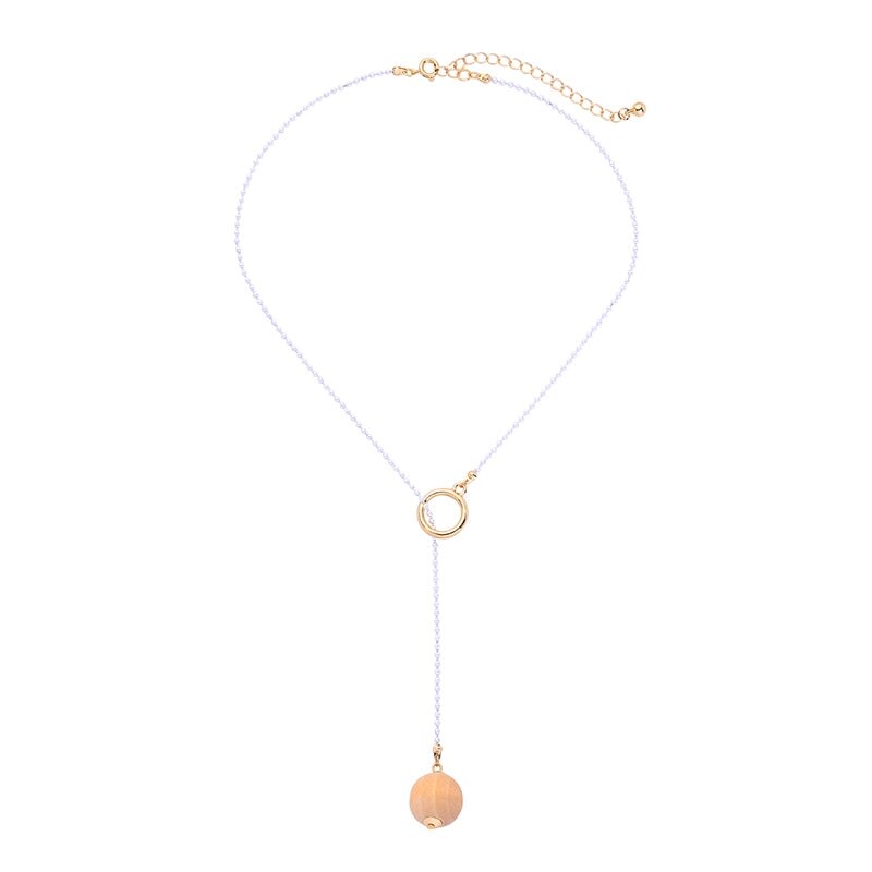 White Beaded Goldtone Lariat Necklace