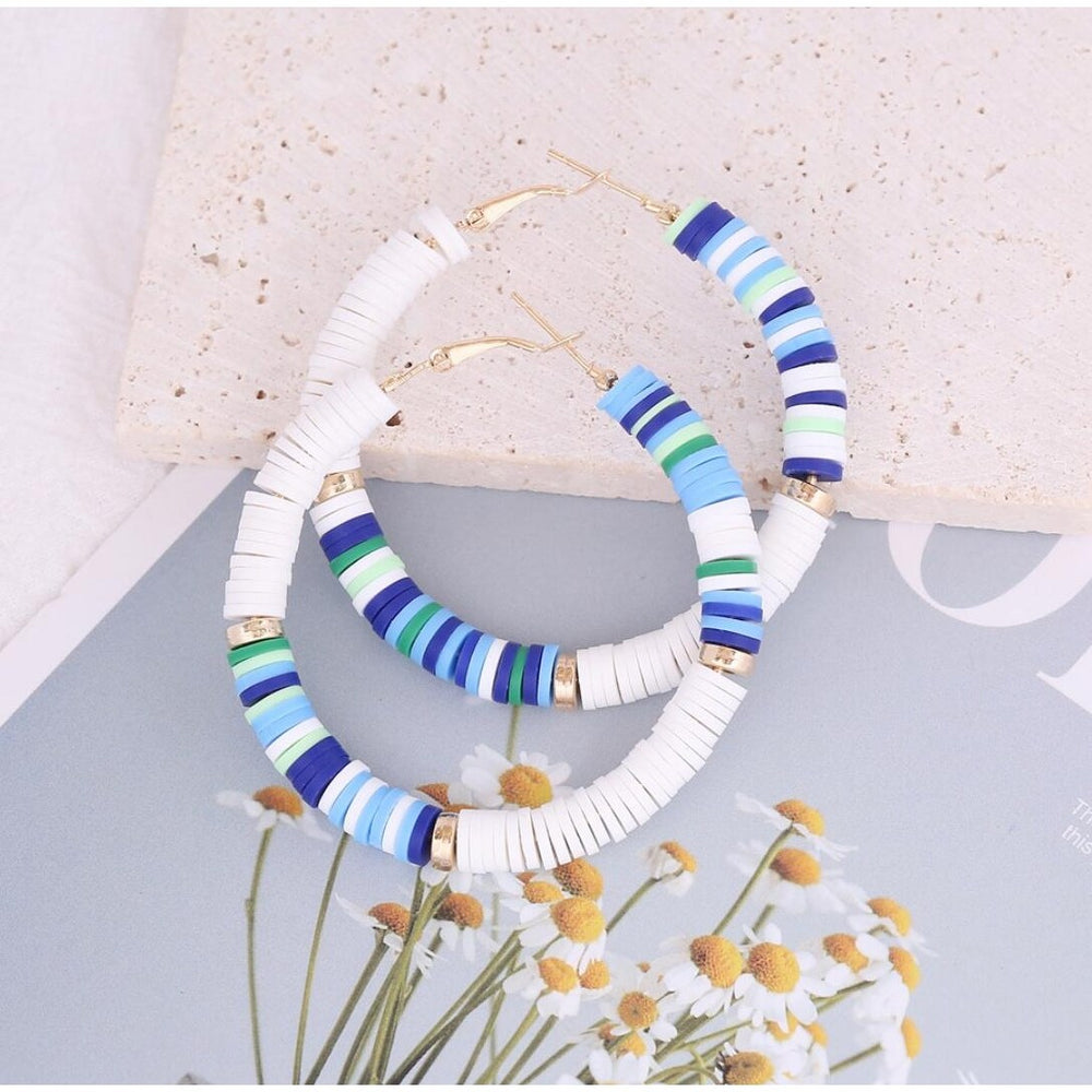 White Blue Hoop Earrings