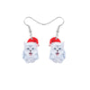 White Cat In Santa Hat Drop Earrings