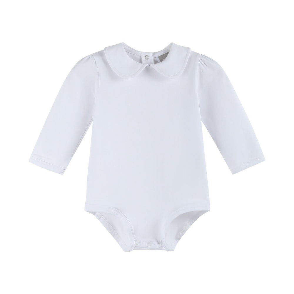 White Collared Unisex Long Sleeve Bodysuit Romper