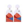 White Drop Earrings With Orange Mountains