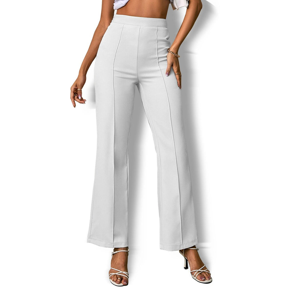 White Elastic Waist Bootcut Pants