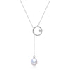 White Freshwater Pearl Open Circle Cubic Zirconia Pendant Necklace