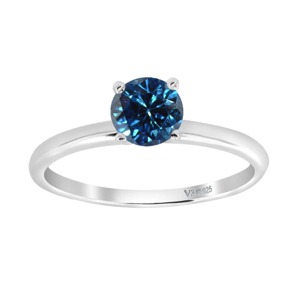 White Gold Natural Blue Diamond Solitaire Ring