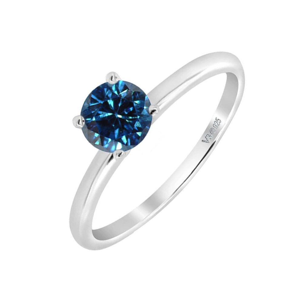 White Gold Natural Blue Diamond Solitaire Ring