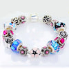 White Gold Plated Flower Crystal Charm Beaded Bracelet